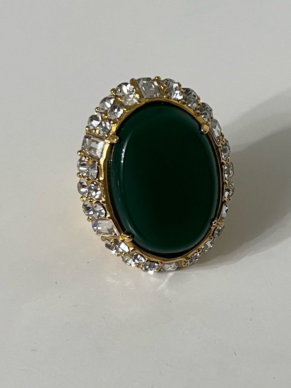 Rachel Zoe Gold-Tone Green Stone Oval Ring with Crystal Halo - Women Jewelry